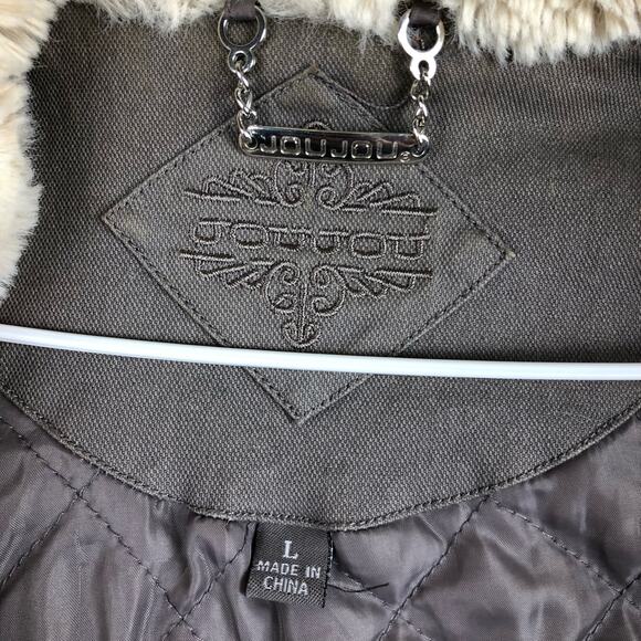 Jou Jou Womens Jacket Brown Faux Fur Winter Warmth Stretch Large - Picture 6 of 13